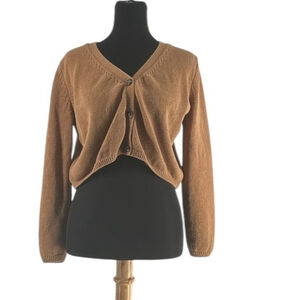 Reformation cropped cardigan sweater Brown Tight Knit Button Up Size Medium